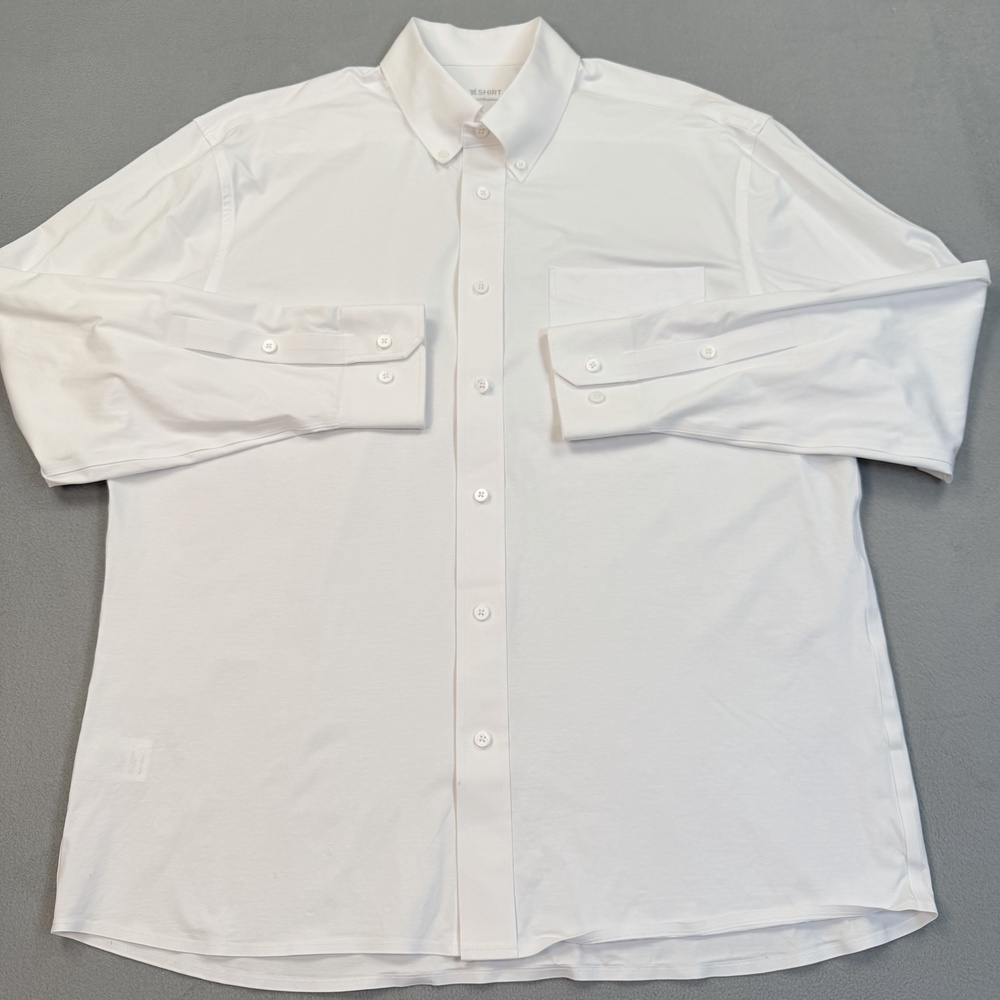 XSHIRT TechSupima Shirt Mens XL White Long Sleeve Stretch Button Down Casual